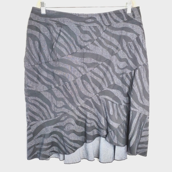 Sandro Asymmetrical Ruffle Hem Skirt 14 Gray Animal Print Stretch Abstract - Picture 1 of 12